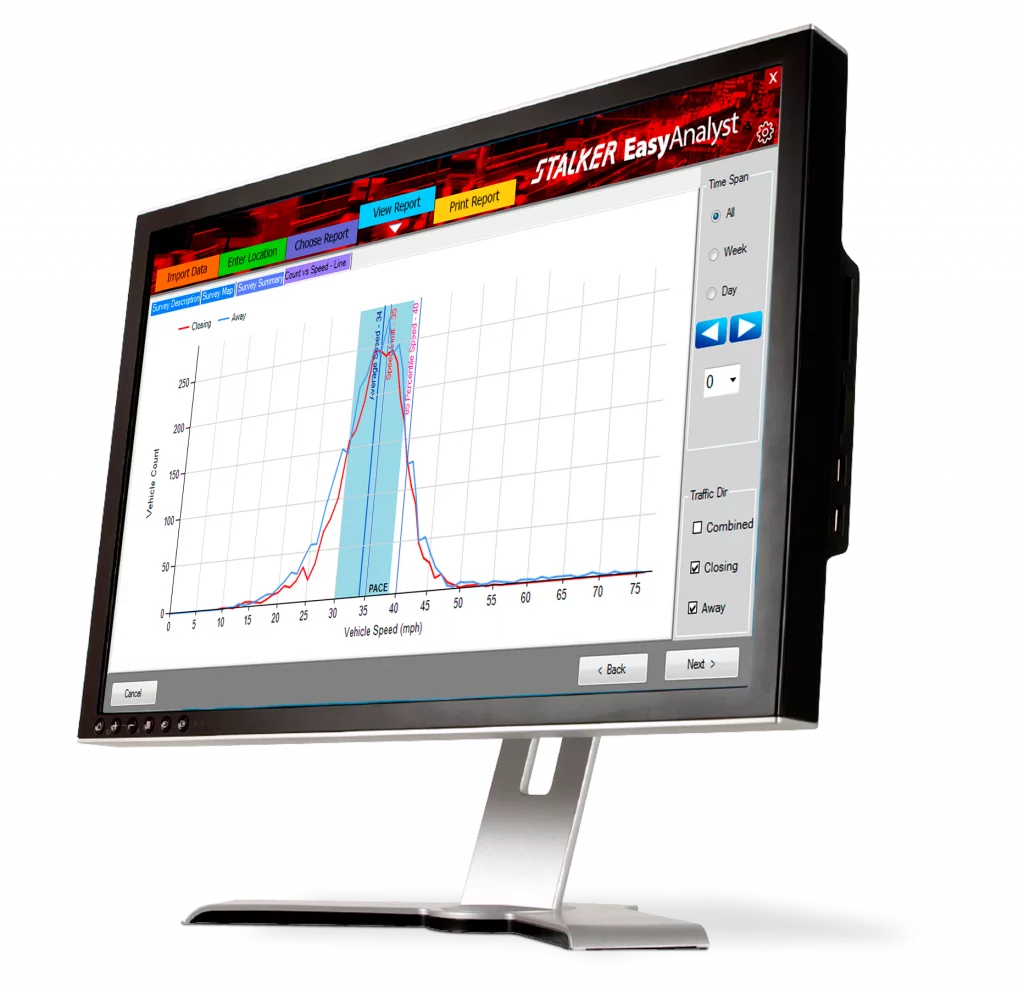 Street Dynamics Easy Analyst can create traffic reports from the data collected by your radar-equipped MC360 messaging sign.
