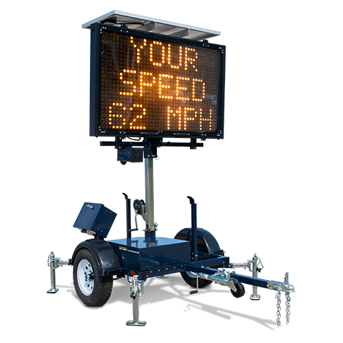 Street Dynamics SAM-R radar speed trailer showing a "Your Speed" sign