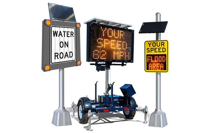 Street Dynamics MC360 messaging sign and radar speed trailer for traffic calming